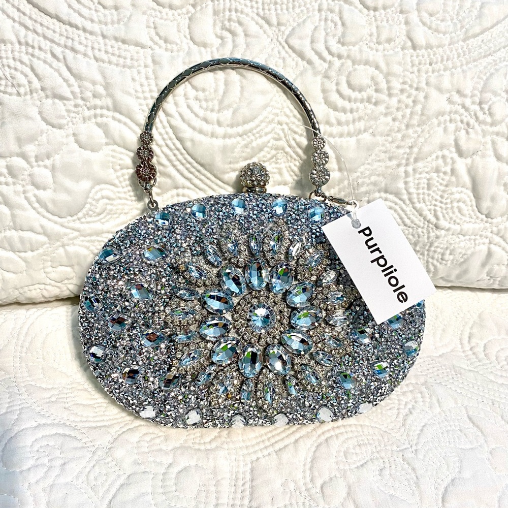 Round Rhinestone Women Evening Clasp Crystal Clutch Purse